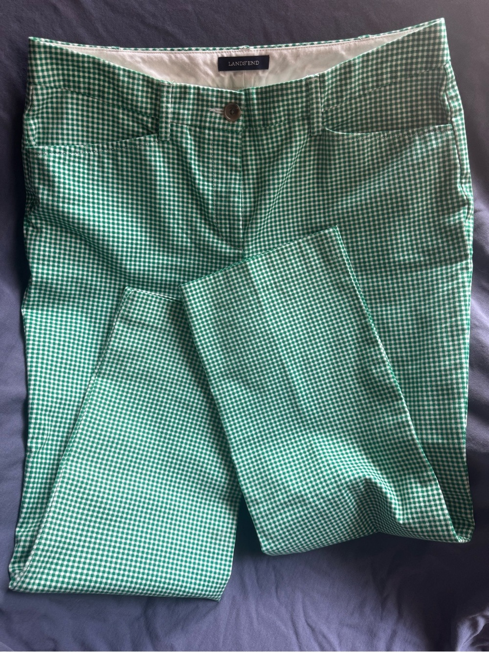 Lands' End Mid Rise Straight Leg Green Gingham Pants